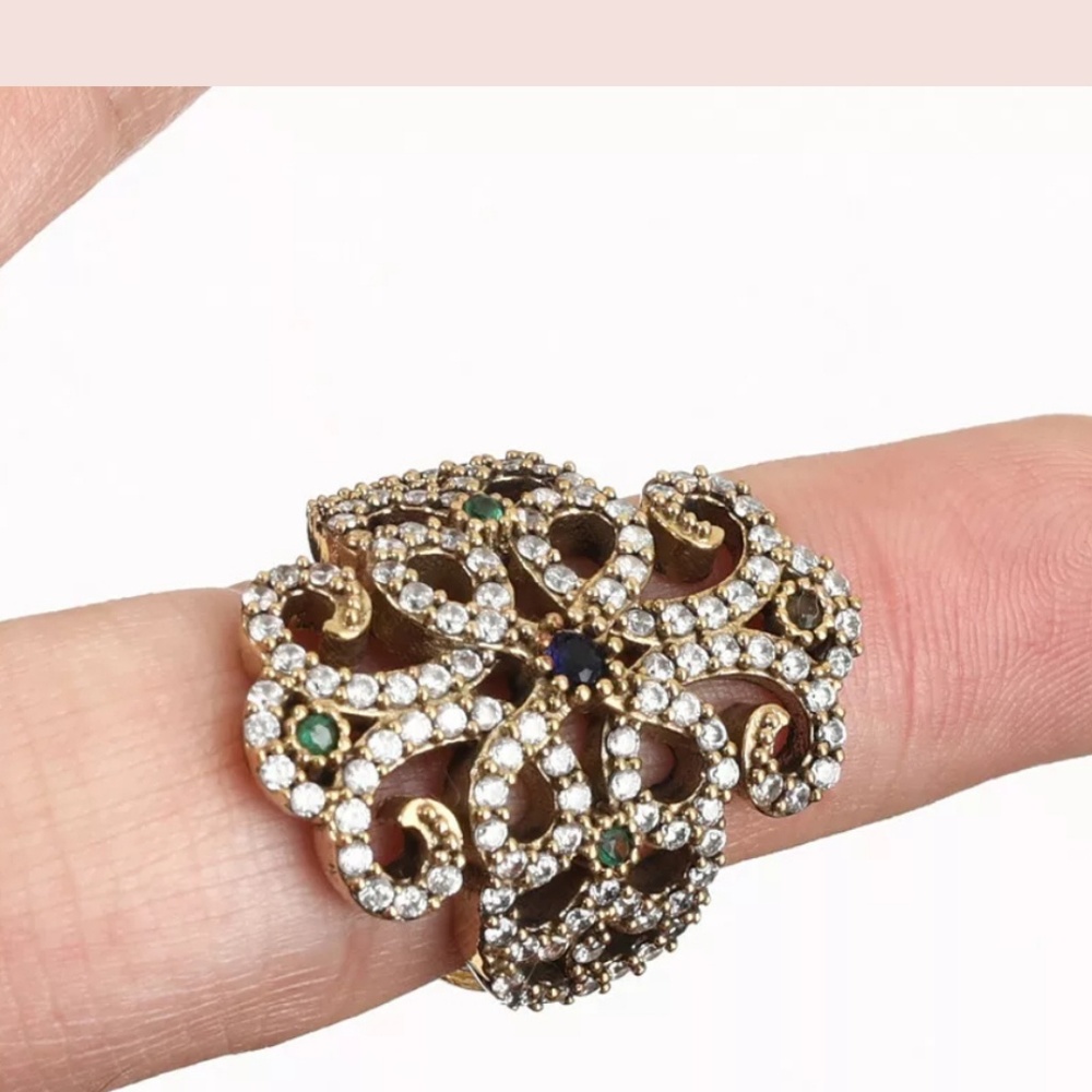Sapphire & emerald floral ring sz8